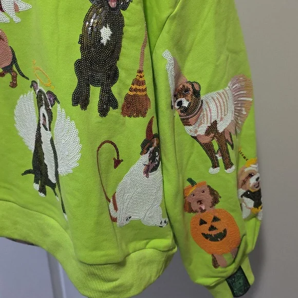 Queen of Sparkles Limited Edition Halloween Dogs Lime Green Sweatshirt Small - Picture 4 of 12